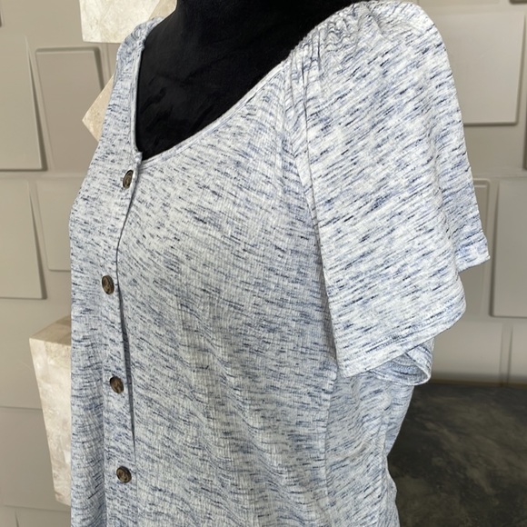 Verve Ami top white blue V neck short sleeve Size Medium - Picture 3 of 8